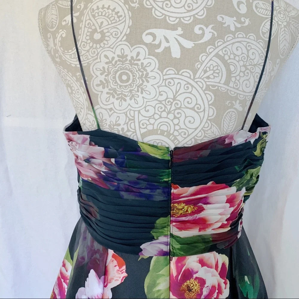 Adrianna Papell Floral Midi Dress - Black and Pink - Picture 6 of 10